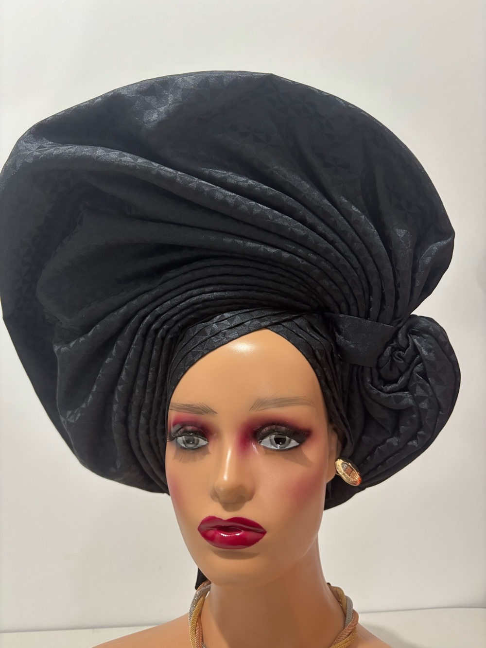 African black auto Gele, ready to wear head wrap African hat, wedding hat...